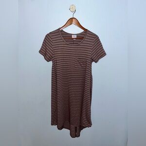LULAROE CARLY STRIPE BURNT ORANGE BURST HENLEY DRESS. SMALL